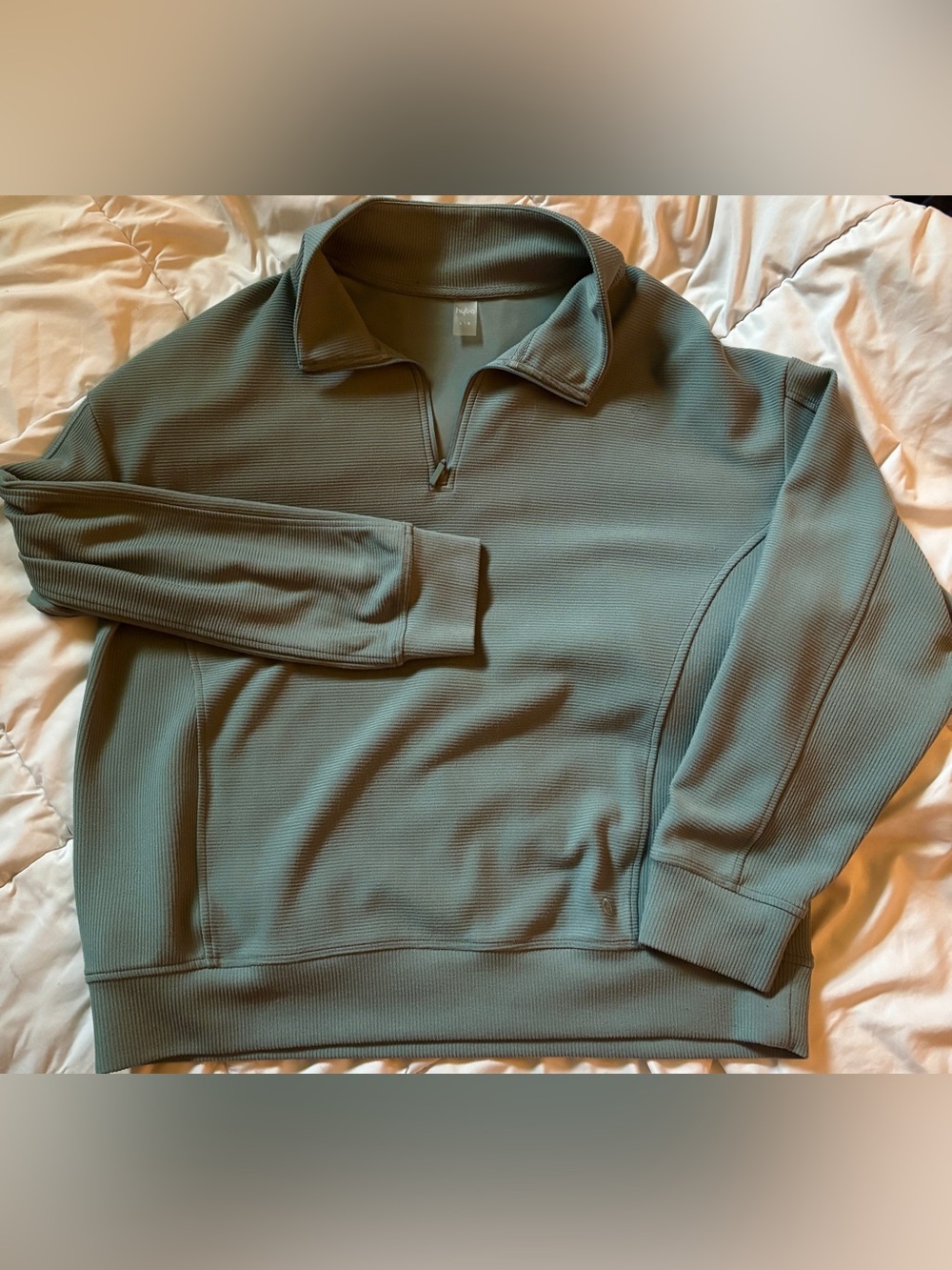 Quarter-Zip Ribbed Pullover Sweater - Dusty Teal Hyba size Lrg